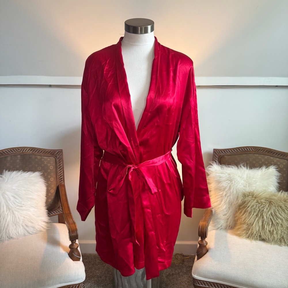 Vintage 00s Victoria’s Secret Elegant Red Satin Robe, Unisex, One Size